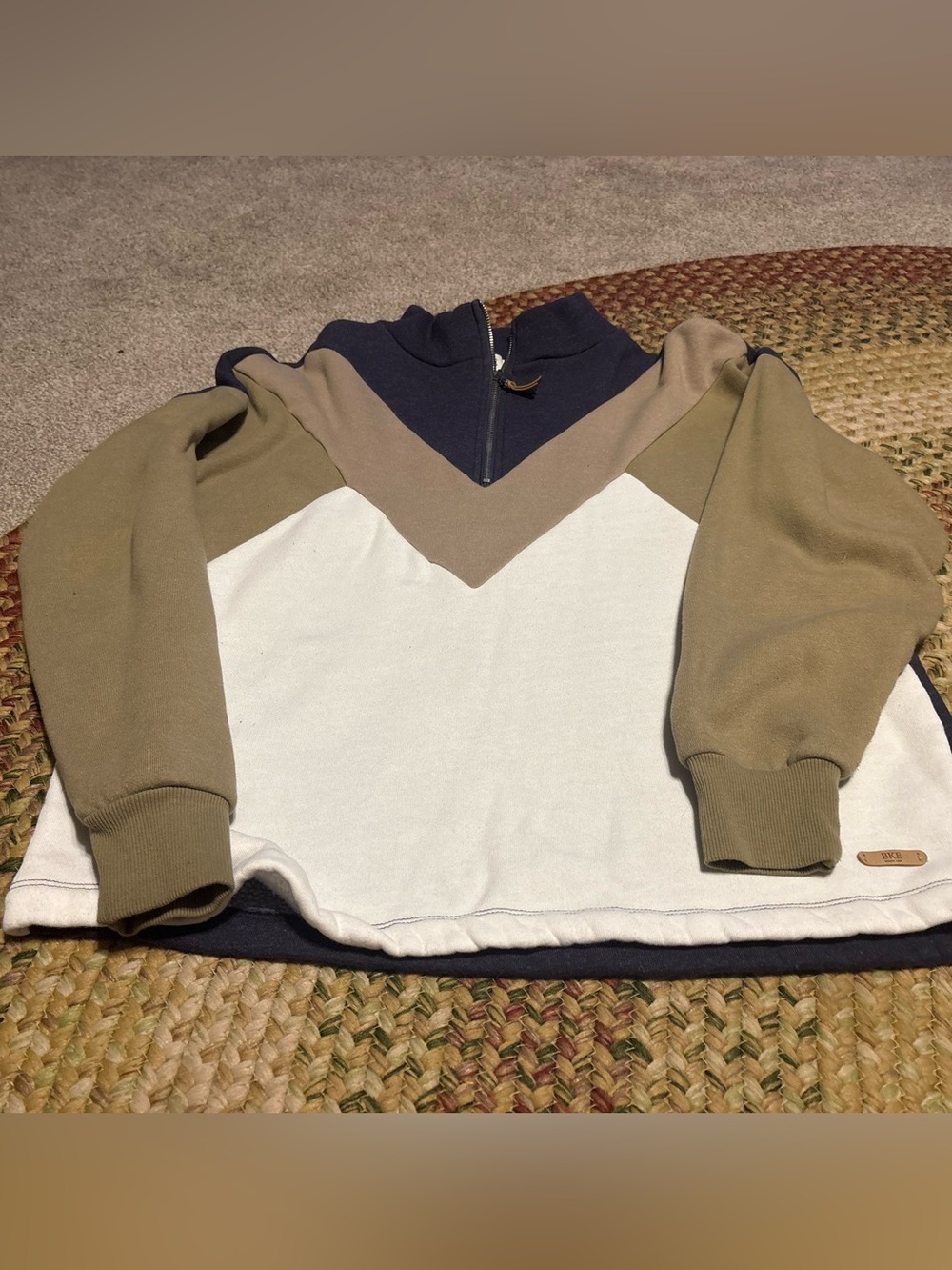 Women's Two-Tone Pullover Quarter-Zip Sweater - Navy, Tan, White